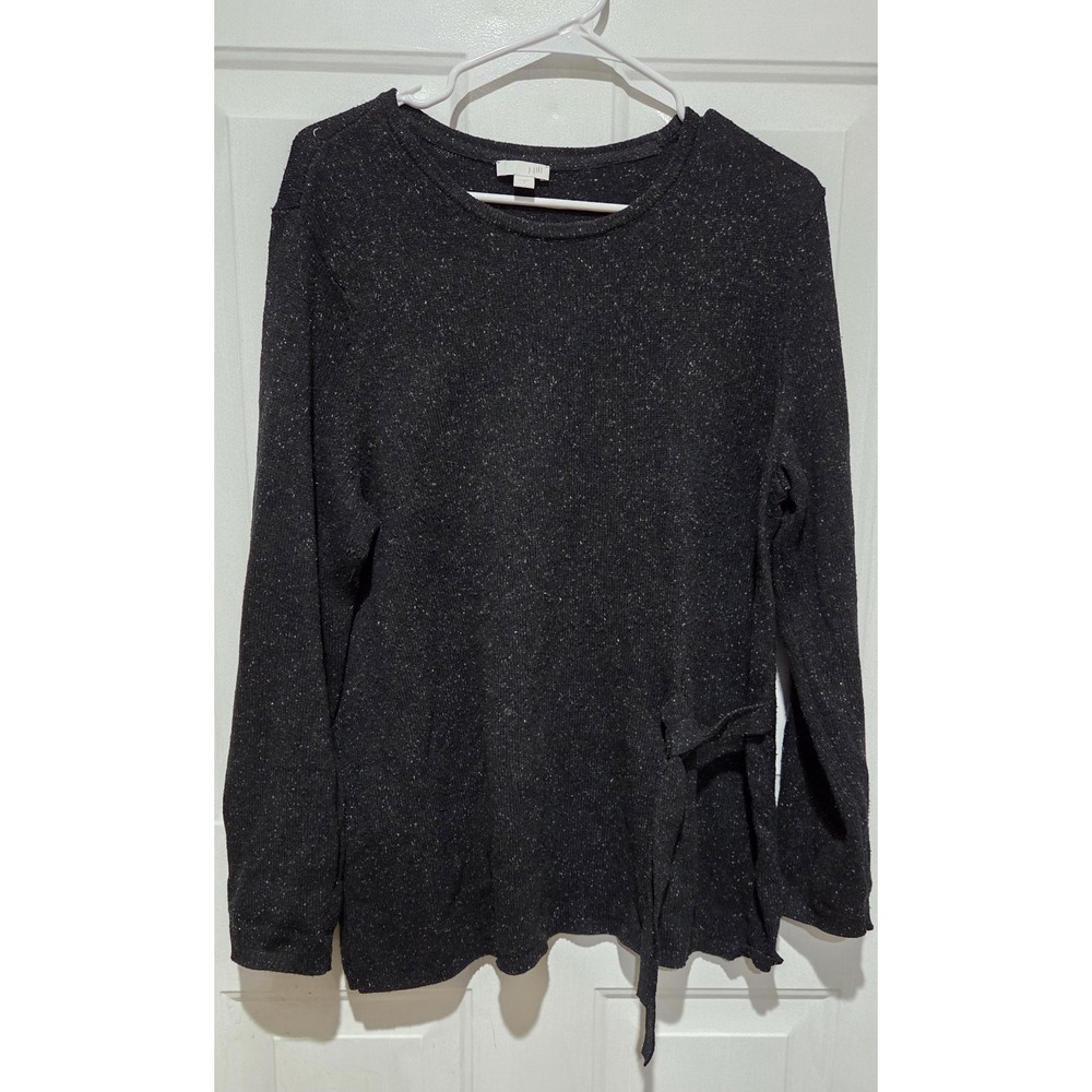 J.Jill Black Silk Long Sleeve Sparkled Shirt With Side Waist Tie Women L